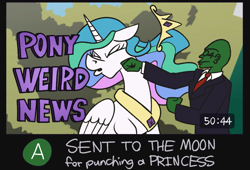 Size: 1509x1027 | Tagged: safe, artist:cowsrtasty, derpibooru import, princess celestia, oc, oc:anon, human, pony, punch