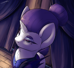 Size: 2500x2300 | Tagged: safe, artist:skitsroom, derpibooru import, rarity, pony, unicorn, alternate hairstyle, alternate timeline, eyebrows, female, high res, horn, lidded eyes, mare, night maid rarity, nightmare takeover timeline, solo