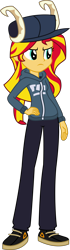 Size: 2277x8110 | Tagged: safe, artist:sketchmcreations, derpibooru import, sunset shimmer, equestria girls, clothes, female, friday night funkin', hand on hip, hat, hoodie, horns, pants, shoes, simple background, sneakers, transparent background, vector