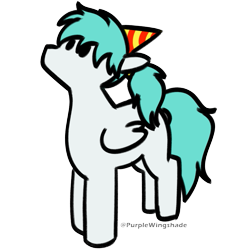 Size: 601x601 | Tagged: safe, artist:purple wingshade, derpibooru import, oc, oc only, oc:lucid mirage, pegasus, birthday, blue mane, hat, looking up, minimalist, party hat, ponytail, simple background, solo, standing, transparent background, variant, white coat