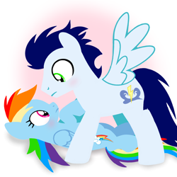 Size: 1400x1400 | Tagged: safe, artist:mlplary6, derpibooru import, rainbow dash, soarin', pegasus, pony, blushing, female, looking at each other, looking at someone, male, mare, now kiss, shipping, soarindash, stallion, straight