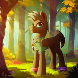 Size: 3000x3000 | Tagged: safe, artist:pegasusyay, derpibooru import, oc, oc only, pegasus, pony, commission, crepuscular rays, forest, forest background, looking at you, scenery, scenery porn, solo, sunlight, ych result