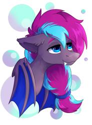 Size: 1036x1410 | Tagged: safe, artist:lambydwight, derpibooru import, oc, oc only, oc:cloud twist, alicorn, bat pony, bat pony alicorn, bat pony oc, bat wings, bust, horn, portrait, solo, wings