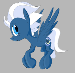 Size: 618x600 | Tagged: artist needed, source needed, safe, artist:norre, derpibooru import, night glider, pegasus, pony, female, flying, gray background, looking at you, mare, side view, simple background, solo, spread wings, wings