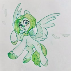 Size: 2159x2160 | Tagged: safe, artist:amishy, derpibooru import, oc, oc only, pegasus, pony, blushing, female, flying, looking at you, mare, open mouth, solo, spread wings, traditional art, underhoof, unshorn fetlocks, wings