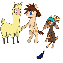 Size: 3000x3000 | Tagged: safe, artist:mannitenerisunt, derpibooru import, paprika paca, shanty goat, alpaca, goat, pony, them's fightin' herds, bandana, community related, gift art, hat, kingdom hearts, sailor hat, simple background, sitting, sora, standing, transparent background, trio