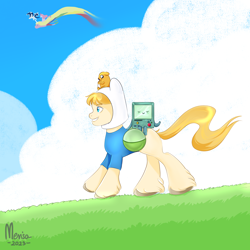 Size: 3000x3000 | Tagged: safe, derpibooru import, pony, adventure time, bmo, fanart, finn the human, jake the dog, sky