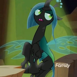 Size: 715x715 | Tagged: safe, artist:opossum-stuff, derpibooru import, edit, edited screencap, screencap, queen chrysalis, changeling, changeling queen, frenemies (episode), alternate hairstyle, better way to be bad, short mane, solo