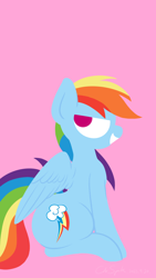 Size: 900x1600 | Tagged: safe, artist:cdrspark, derpibooru import, rainbow dash, 16:9, faic, female, lineless, phone wallpaper, pink background, simple background, sitting, smug, smugdash, solo