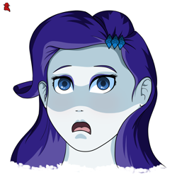 Size: 2500x2500 | Tagged: safe, artist:cletus222, derpibooru import, rarity, human, equestria girls, eyes open, female, front view, head only, open mouth, scared, simple background, solo, white background