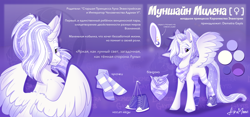 Size: 3500x1636 | Tagged: safe, artist:alrumoon_art, derpibooru import, oc, oc only, alicorn, alicorn oc, bandana, clothes, curved horn, ear piercing, horn, looking at you, looking back, looking back at you, piercing, reference sheet, shoes, sneakers, socks, spread wings, standing, striped socks, violet eyes, wings