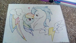 Size: 750x427 | Tagged: safe, artist:hanna030401, derpibooru import, rainbow dash, soarin', pegasus, pony, female, male, mare, shipping, soarindash, stallion, straight, traditional art