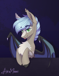 Size: 1945x2500 | Tagged: safe, artist:alrumoon_art, derpibooru import, oc, oc only, bat pony, pony, chest fluff, eye clipping through hair, eyebrows, eyebrows visible through hair, fangs, male, partially open wings, solo, tongue, tongue out, wings