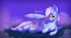 Size: 3159x1721 | Tagged: safe, artist:alrumoon_art, derpibooru import, oc, oc only, pegasus, pony, abstract background, cyrillic, lying down, male, on side, pegasus oc, red eyes, solo, spread wings, wings