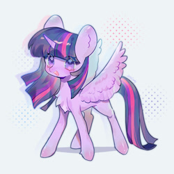 Size: 1000x1000 | Tagged: safe, artist:jelly-candy, artist:twiligh44097152, derpibooru import, twilight sparkle, twilight sparkle (alicorn), alicorn, pony, chest fluff, female, mare, open mouth, open smile, simple background, smiling, solo, spread wings, wings