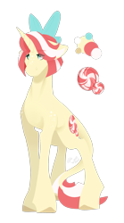 Size: 1369x2467 | Tagged: safe, artist:cyanreef, derpibooru import, oc, oc only, oc:peppermint patti, pony, unicorn, bow, female, mare, offspring, parent:flam, parent:fluttershy, parents:flamshy, simple background, solo, transparent background