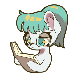 Size: 2125x2125 | Tagged: safe, artist:luxaestas, derpibooru import, oc, oc only, oc:lucid mirage, book, bust, commissioner:dhs, cute, ear fluff, ears, emote, expression, female, glasses, hairband, mare, ponytail, reading, simple background, solo, transparent background