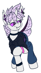 Size: 290x515 | Tagged: safe, artist:copycat, artist:silent-e, derpibooru import, oc, oc:elytra, oc:only, changedling, changeling, purple changeling, simple background, solo, transparent background, white changeling