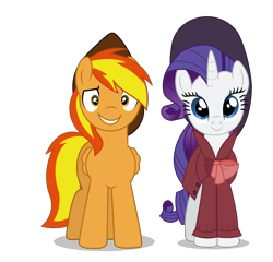 Size: 6058x5809 | Tagged: safe, artist:creedyboy124, derpibooru import, rarity, oc, oc:firey ratchet, pegasus, pony, unicorn, clothes, detective, detective rarity, fedora, female, hat, looking at you, male, mare, nervous, nervous smile, simple background, smiling, stallion, transparent background, trenchcoat