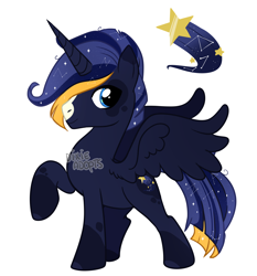 Size: 2632x2827 | Tagged: safe, artist:dixieadopts, derpibooru import, oc, oc only, oc:noir, alicorn, pony, alicorn oc, blaze (coat marking), body markings, coat markings, colored eartips, colored wings, constellation, cyan eyes, ethereal mane, facial markings, gradient wings, horn, looking back, male, male alicorn, male alicorn oc, offspring, parent:princess luna, parent:sunburst, parents:lunaburst, raised hoof, raised leg, simple background, solo, spread wings, stallion, standing, starry mane, starry tail, tail, transparent background, wings