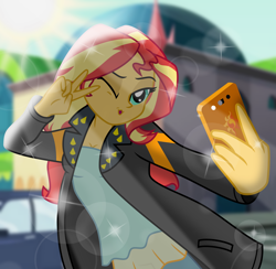 Size: 5880x5736 | Tagged: safe, artist:emeraldblast63, derpibooru import, sunset shimmer, equestria girls, absurd resolution, phone, selfie, sunlight