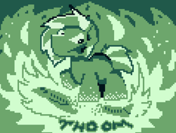 Size: 933x708 | Tagged: safe, artist:venseyness, derpibooru import, oc, oc:light touch, abstract background, blank flank, commission, fire, game boy, macro, missing wing, monochrome, not babs seed, pixel art, plane, solo