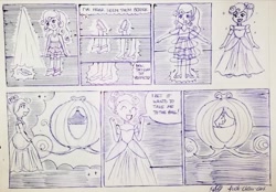 Size: 1947x1358 | Tagged: safe, artist:fude-chan-art, derpibooru import, sweetie belle, human, equestria girls, carriage, cinderella, clothes, excited, glass slipper (footwear), glass slippers, humanized, traditional art, transformation, transforming clothes