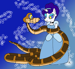 Size: 900x828 | Tagged: safe, artist:lol20, derpibooru import, rarity, anthro, unicorn, alternate hairstyle, cinderella, clothes, coils, dress, gown, gradient background, hypno eyes, hypnority, hypnosis, hypnotized, kaa, kaa eyes, smiling