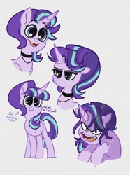 Size: 1176x1584 | Tagged: safe, artist:disaterror, derpibooru import, starlight glimmer, pony, unicorn, choker, eye clipping through hair, eyebrows, eyebrows visible through hair, happy, looking at you, open mouth, open smile, s5 starlight, smiling, solo