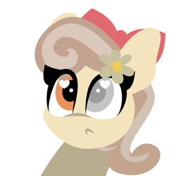 Size: 2048x2048 | Tagged: safe, artist:hyper dash, derpibooru import, oc, oc only, oc:peach blossom, pony, big eyes, bow, flower, flower in hair, glass eye, hair bow, heterochromia, puppy dog eyes, simple background, solo, stare, white background