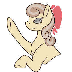 Size: 1080x1080 | Tagged: safe, artist:angreebees, derpibooru import, oc, oc only, oc:peach blossom, pony, bow, bust, glass eye, hair bow, raised hoof, raised leg, side view, simple background, smiling, solo, white background