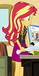 Size: 352x686 | Tagged: safe, derpibooru import, screencap, sunset shimmer, better together, equestria girls, schedule swap, cropped, solo