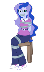 Size: 2000x3278 | Tagged: safe, artist:splendidbondage, derpibooru import, princess luna, vice principal luna, human, equestria girls, arm behind back, bondage, bound and gagged, chair, gag, simple background, solo, tape, tape bondage, tape gag, tied up, transparent background