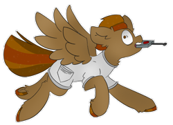 Size: 1280x926 | Tagged: safe, artist:umbreow, derpibooru import, oc, oc only, oc:specter, pegasus, pony, clothes, male, mouth hold, remote control, simple background, solo, stallion, transparent background