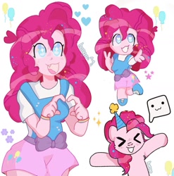 Size: 1272x1286 | Tagged: safe, artist:matsudaet, derpibooru import, pinkie pie, earth pony, human, pony, :3, alternate hairstyle, apron, boots, clothes, cute, diapinkes, female, grin, human ponidox, humanized, mare, open mouth, pony coloring, self paradox, self ponidox, shirt, shoes, simple background, skirt, smiling, solo, t-shirt, white background, xd