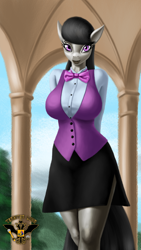 Size: 4320x7680 | Tagged: safe, artist:tsaritsaluna, derpibooru import, octavia melody, anthro, earth pony, bowtie, clothes, column, female, looking at you, skirt, smiling, solo, waistcoat