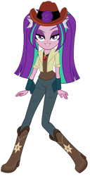 Size: 827x1620 | Tagged: safe, artist:ajosterio, derpibooru import, aria blaze, equestria girls, boots, clothes, cowboy boots, cowboy hat, cowgirl, hat, pants, shoes, simple background, solo, stetson, transparent background