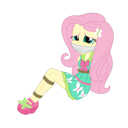 Size: 2000x2000 | Tagged: safe, artist:splendidbondage, derpibooru import, fluttershy, human, equestria girls, bondage, bound and gagged, cloth gag, damsel in distress, female, gag, kidnapped, simple background, solo, tied up, transparent background, vector