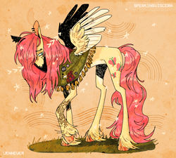 Size: 1200x1080 | Tagged: safe, artist:icedtoast, artist:speakingviscera, artist:vennever, derpibooru import, fluttershy, pegasus, pony, ear piercing, gender headcanon, headcanon in the description, nose piercing, nose ring, piercing, redesign, shawl, skinny, solo, tattoo, unshorn fetlocks