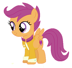 Size: 378x354 | Tagged: safe, artist:selenaede, derpibooru import, scootaloo, pegasus, pony, adopted, base used, clothes, female, filly, foal, headcanon in the description, implied windy whistles, jacket, simple background, solo, white background