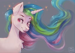 Size: 4093x2894 | Tagged: safe, artist:jaynsparkle, derpibooru import, princess celestia, alicorn, pony, bust, chest fluff, open mouth, simple background, smiling, solo