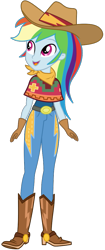 Size: 449x1073 | Tagged: safe, artist:ajosterio, derpibooru import, rainbow dash, equestria girls, belt, boots, clothes, cowboy boots, cowboy hat, cowgirl, denim, gloves, hat, jeans, pants, scarf, shirt, shoes, simple background, solo, stetson, transparent background