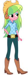 Size: 544x1468 | Tagged: safe, artist:ajosterio, derpibooru import, lemon zest, equestria girls, belt, boots, clothes, cowboy boots, cowboy hat, cowgirl, denim, hat, headphones, jeans, pants, shirt, shoes, simple background, solo, stetson, transparent background