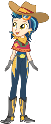 Size: 449x1094 | Tagged: safe, artist:ajosterio, derpibooru import, indigo zap, equestria girls, belt, boots, clothes, cowboy boots, cowboy hat, cowgirl, denim, gloves, hat, jeans, pants, scarf, shirt, shoes, simple background, solo, stetson, transparent background