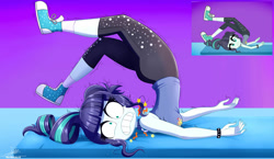 Size: 1280x743 | Tagged: safe, artist:the-butch-x, coloratura, equestria girls, accident, clothes, comparison, faceplant, faic, female, ouch, silly, solo, stage, tanktop, tripping