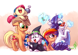 Size: 1700x1200 | Tagged: safe, artist:whitediamonds, derpibooru import, apple bloom, applejack, rainbow dash, rarity, scootaloo, sweetie belle, earth pony, pegasus, pony, unicorn, g4, adorabloom, apple sisters, applejack's hat, belle sisters, clothes, costume, cowboy hat, cute, cutealoo, cutie mark crusaders, cutie mark cuties, diasweetes, ears, female, filly, floppy ears, foal, freckles, glasses, glowing, glowing horn, group, halloween, hat, holiday, horn, jackabetes, lesbian, levitation, looking at each other, looking at someone, magic, magic aura, mare, nightmare night, nightmare night costume, open mouth, open smile, pirate, quintet, raribetes, rarijack, rarijack daily, rarity's glasses, shipping, siblings, signature, sisters, sitting, smiling, sparkles, telekinesis, underhoof, witch