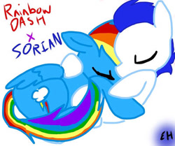 Size: 400x335 | Tagged: safe, artist:foxstar085, derpibooru import, rainbow dash, soarin', pegasus, pony, female, male, mare, shipping, sleeping, snuggling, soarindash, stallion, straight