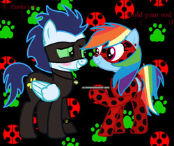 Size: 413x349 | Tagged: safe, artist:soarinrainbowdash3, derpibooru import, rainbow dash, soarin', pegasus, pony, clothes, cosplay, costume, female, male, mare, miraculous ladybug, shipping, soarindash, stallion, straight