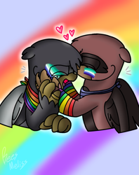 Size: 1337x1690 | Tagged: safe, artist:beesmeliss, derpibooru import, oc, oc only, oc:gershon, oc:gregory, griffon, chibi, male, pride, pride flag, vincian pride flag