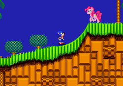 Size: 320x224 | Tagged: artist needed, source needed, safe, derpibooru import, pinkie pie, emerald hill zone, male, sonic mega fusion, sonic the hedgehog, sonic the hedgehog (series)